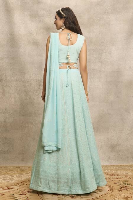 Alaya Advani_Blue Viscose, Georgette Embroidery Round Neck Chikankari Lehenga Set _Online_at_Aza_Fashions