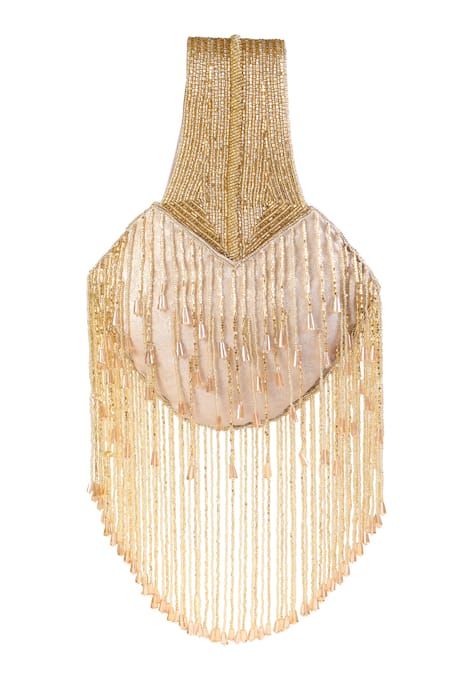 Buy_Fuchsia by aashaka mehta_Gold Beads, Tassels Enchanted Embellished Potli Clutch _Online_at_Aza_Fashions