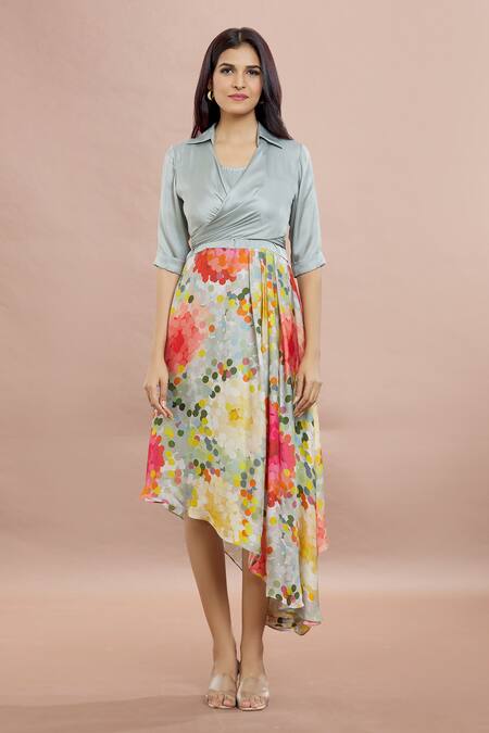 Buy Whimsical By Shica Grey Organza, Satin Criss Cross Asymmetric Dress Online at Aza Fashions Buy_Whimsical By Shica_Grey Organza, Satin Criss Cross Asymmetric Dress _Online_at_Aza_Fashions