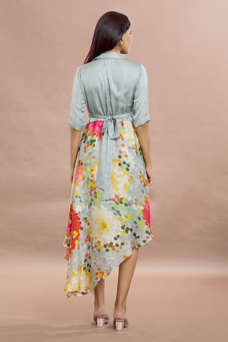 Whimsical By Shica Grey Organza, Satin Criss Cross Asymmetric Dress Online at Aza Fashions Whimsical By Shica_Grey Organza, Satin Criss Cross Asymmetric Dress _Online_at_Aza_Fashions