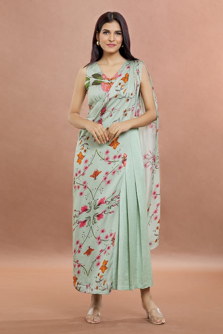 Whimsical By Shica Bug Print Saree Draped Jumpsuit 