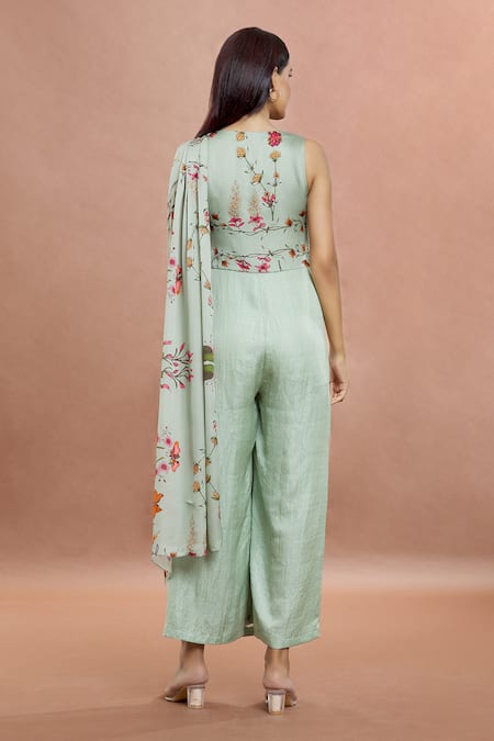 Whimsical By Shica Bug Print Saree Draped Jumpsuit 