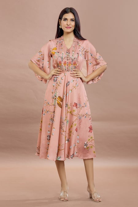 Whimsical By Shica Pleated Bodice Floral Print Dress 