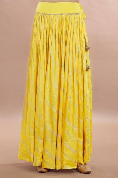 Buy Whimsical By Shica Yellow Brocade Embroidery V-neck Lehenga Set With Hand Painted Blouse Online at Aza Fashions Buy_Whimsical By Shica_Yellow Brocade Embroidery V-neck Lehenga Set With Hand Painted Blouse _Online_at_Aza_Fashions