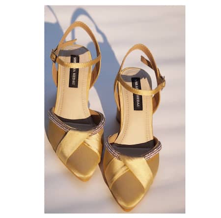 Shop_Shradha Hedau Footwear Couture_Gold Embellished Eisha Close Toe Heels _Online_at_Aza_Fashions