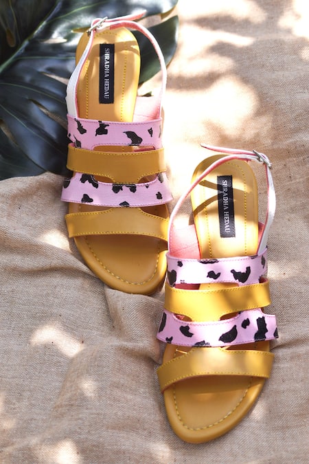 Shradha Hedau Footwear Couture Yellow Cow Print Luna Strap Heels 