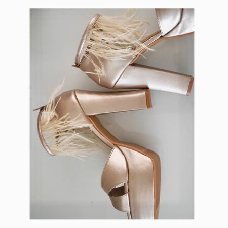 Shop_Shradha Hedau Footwear Couture_Gold Embroidery Anna Plume Lined Strap Heels _Online_at_Aza_Fashions