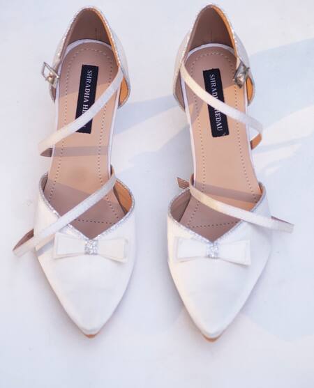 Shradha Hedau Footwear Couture_White Bows Rosett Embellished Heels _Online_at_Aza_Fashions