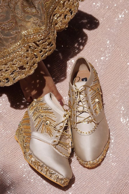 Shradha Hedau Footwear Couture Gold Embellished Mia Sequin Sneaker Wedges