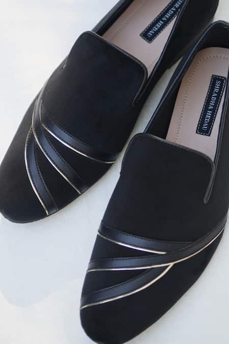 Shop Shradha Hedau Footwear Couture Black Ian Velvet Suede Moccasins at Aza Fashions Shop_Shradha Hedau Footwear Couture_Black Ian Velvet Suede Moccasins _at_Aza_Fashions