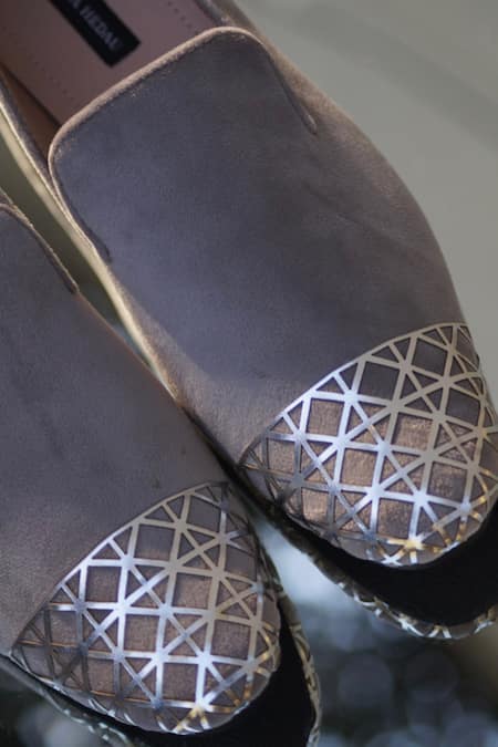 Shradha Hedau Footwear Couture Grey Liam Velvet Suede Moccasins Online at Aza Fashions Shradha Hedau Footwear Couture_Grey Liam Velvet Suede Moccasins _Online_at_Aza_Fashions