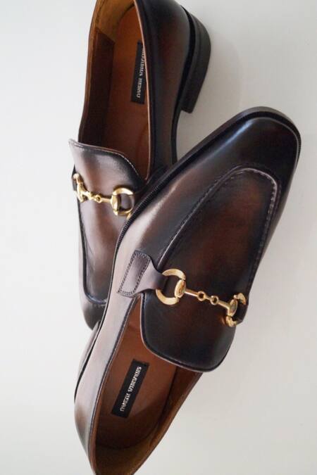 Shop Shradha Hedau Footwear Couture Brown Carl Buckle Embellished Moccasins at Aza Fashions Shop_Shradha Hedau Footwear Couture_Brown Carl Buckle Embellished Moccasins _at_Aza_Fashions