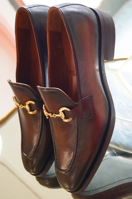 Shradha Hedau Footwear Couture Brown Carl Buckle Embellished Moccasins Online at Aza Fashions Shradha Hedau Footwear Couture_Brown Carl Buckle Embellished Moccasins _Online_at_Aza_Fashions