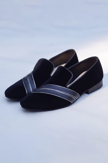 Shradha Hedau Footwear Couture Black Elijah Stripe Pattern Moccasins 