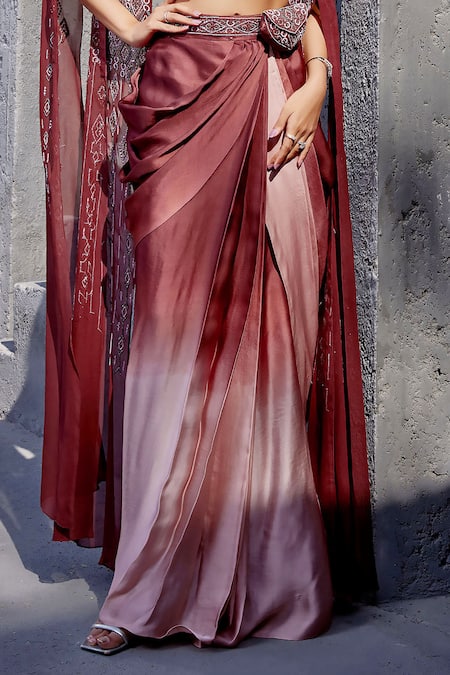 Buy Miku Kumar Brown Viscose, Satin, Organza Cutdana Embroidered Split Cape Dhoti Skirt Set Online at Aza Fashions Buy_Miku Kumar_Brown Viscose, Satin, Organza Cutdana Embroidered Split Cape Dhoti Skirt Set _Online_at_Aza_Fashions