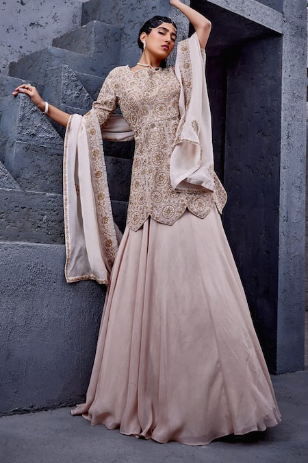 Miku Kumar Ivory Viscose, Georgette, Net Pearls, Cut Galaxy Embellished Kurta Skirt Set Online at Aza Fashions Miku Kumar_Ivory Viscose, Georgette, Net Pearls, Cut Galaxy Embellished Kurta Skirt Set _Online_at_Aza_Fashions