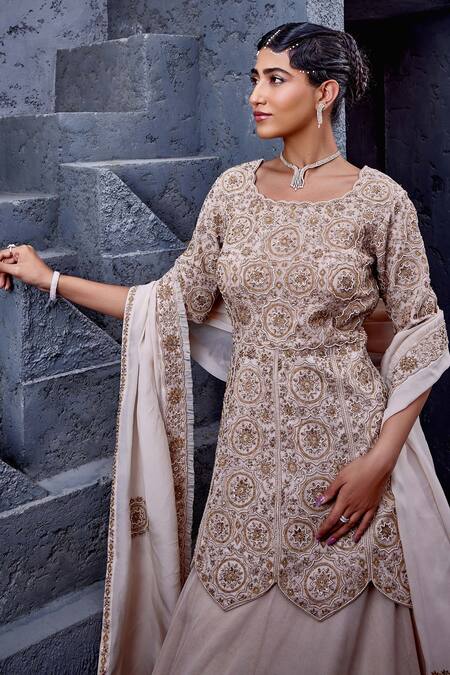 Buy Miku Kumar Ivory Viscose, Georgette, Net Pearls, Cut Galaxy Embellished Kurta Skirt Set Online at Aza Fashions Buy_Miku Kumar_Ivory Viscose, Georgette, Net Pearls, Cut Galaxy Embellished Kurta Skirt Set _Online_at_Aza_Fashions