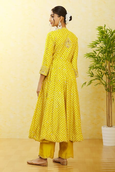 Shop Surbhi Shah Green Silk, Organza Embroidery, Mirrors V-neck Printed Angrakha Pant Set at Aza Fashions Shop_Surbhi Shah_Green Silk, Organza Embroidery, Mirrors V-neck Printed Angrakha Pant Set _at_Aza_Fashions