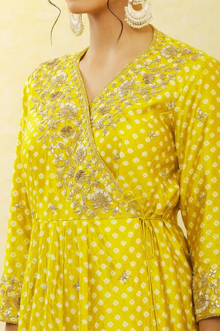 Buy Surbhi Shah Green Silk, Organza Embroidery, Mirrors V-neck Printed Angrakha Pant Set Online at Aza Fashions Buy_Surbhi Shah_Green Silk, Organza Embroidery, Mirrors V-neck Printed Angrakha Pant Set _Online_at_Aza_Fashions