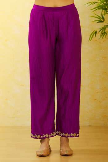Shop Surbhi Shah Purple Silk, Organza Embroidery, Sequins Round Neck Kurta Pant Set Online at Aza Fashions Shop_Surbhi Shah_Purple Silk, Organza Embroidery, Sequins Round Neck Kurta Pant Set _Online_at_Aza_Fashions