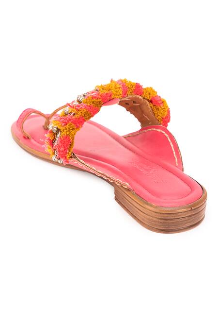 Shop_5elements_Pink Fringe Embellished Kolhapuri Heels _Online_at_Aza_Fashions