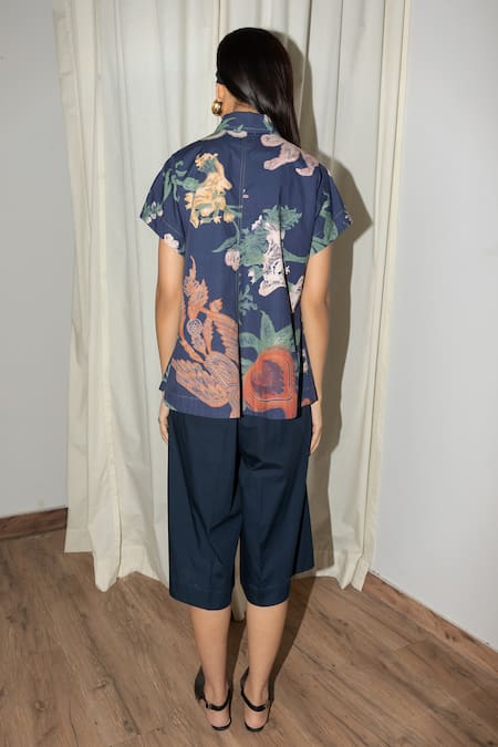 Shop Leh Studios Multi Color Cotton Embroidery Collared Floral Print Top at Aza Fashions Shop_Leh Studios_Multi Color Cotton Embroidery Collared Floral Print Top _at_Aza_Fashions