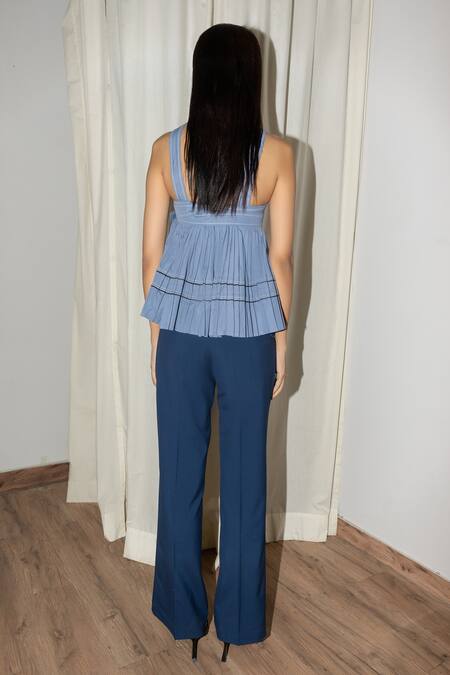 Shop Leh Studios Blue Cotton Criss Cross Strap Top at Aza Fashions Shop_Leh Studios_Blue Cotton Criss Cross Strap Top_at_Aza_Fashions
