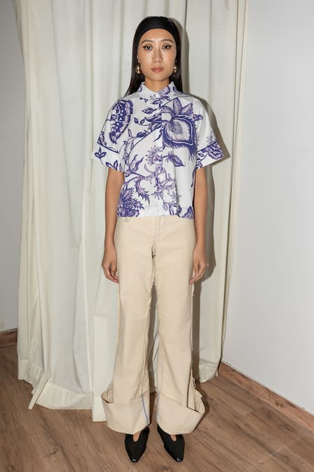 Leh Studios Blue Cotton Chinoserie Daylight Shirt 