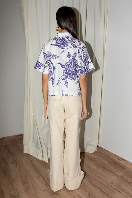 Shop Leh Studios Blue Cotton Chinoserie Daylight Shirt at Aza Fashions Shop_Leh Studios_Blue Cotton Chinoserie Daylight Shirt _at_Aza_Fashions