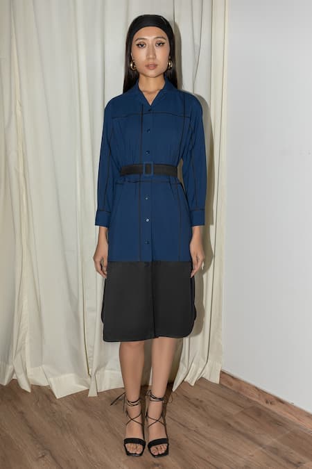 Leh Studios Broken Fence Color Block Shirt Dress