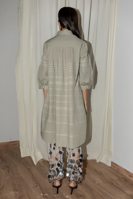 Leh Studios Pleated Tulip Thread Work Shirt Dress 