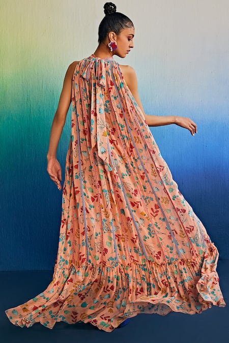 Shop Diyarajvvir Pink Georgette Tassels, Embroidery High Neck Floral Butta Print Maxi Dress at Aza Fashions Shop_Diyarajvvir_Pink Georgette Tassels, Embroidery High Neck Floral Butta Print Maxi Dress _at_Aza_Fashions