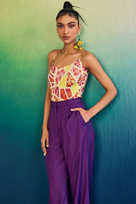 Diyarajvvir_Purple Lycra, Suede Lapel Collar Blazer Pant Set _Online_at_Aza_Fashions