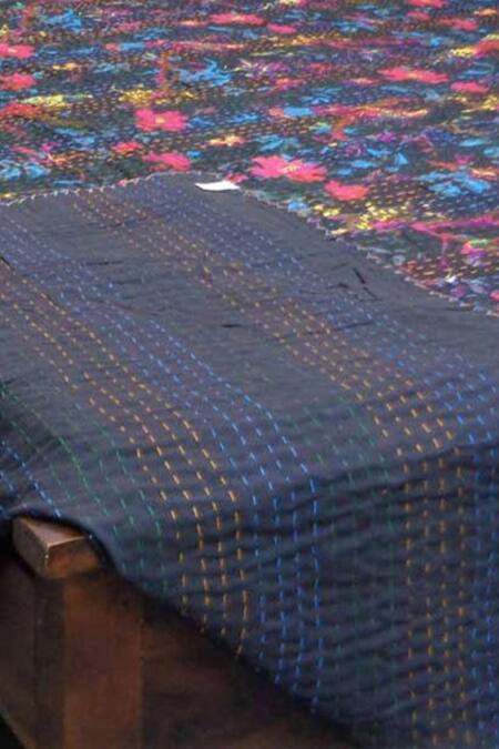Cocobee_Blue Cotton Printed Bedspread _Online_at_Aza_Fashions
