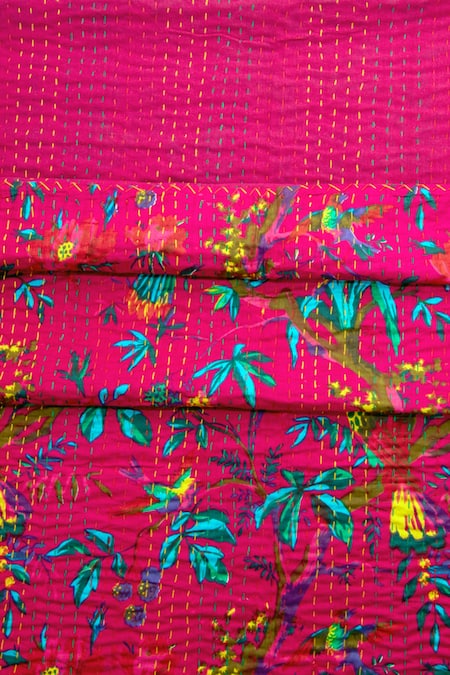 Cocobee_Pink Cotton Printed Floral Bedspread _Online_at_Aza_Fashions