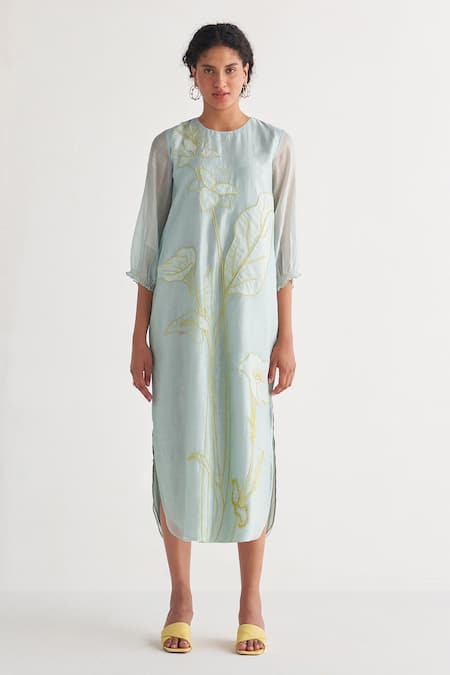 Shivani Bhargava Sea Breeze Embroidered Chanderi Woven Dress 