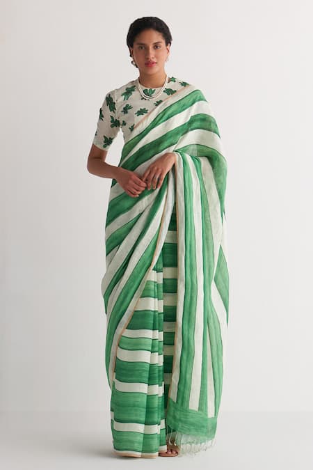 Shivani Bhargava Striped Saree With Floral Print Blouse 