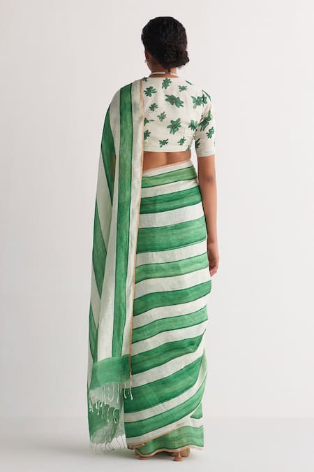 Shivani Bhargava Striped Saree With Floral Print Blouse 
