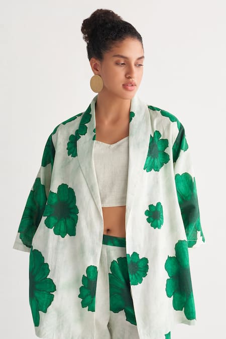 Shivani Bhargava Green Cotton Shawl Neck Fantasy Lapel Jacket Online at Aza Fashions Shivani Bhargava_Green Cotton Shawl Neck Fantasy Lapel Jacket _Online_at_Aza_Fashions