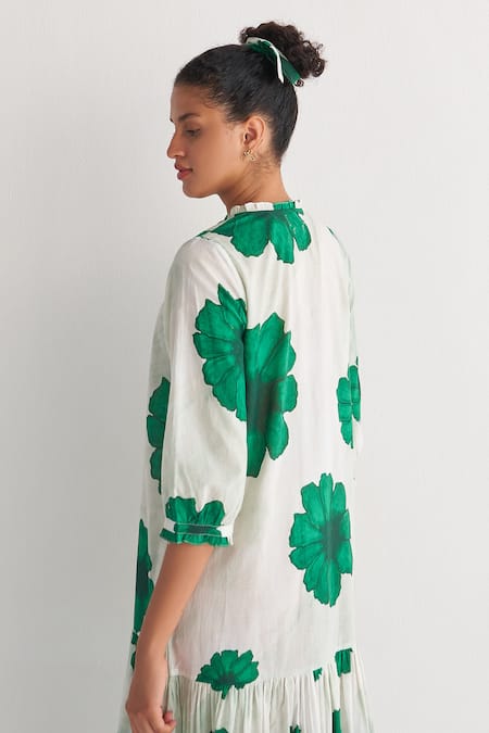 Shivani Bhargava Green Cotton Bandeau Neck Fantasy Woven Tiered Dress at Aza Fashions Shivani Bhargava_Green Cotton Bandeau Neck Fantasy Woven Tiered Dress_at_Aza_Fashions