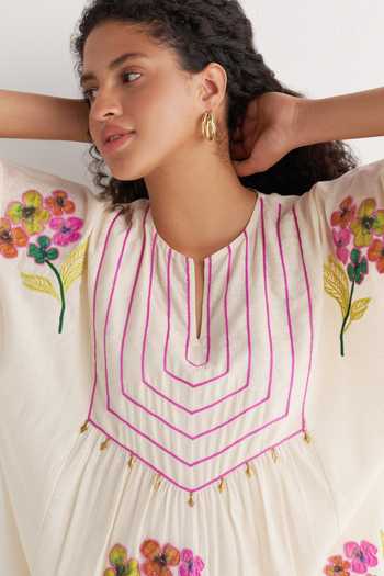 Buy_Shivani Bhargava_Ivory Cotton Embroidery Collared Kurta And Pant Set 