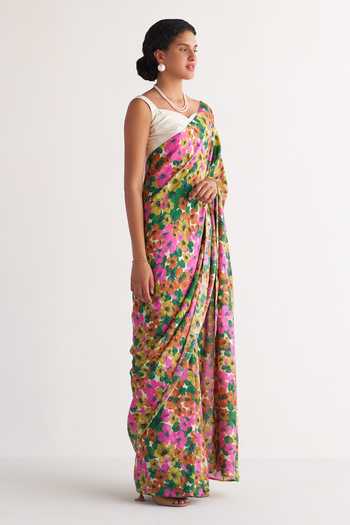 Shop Shivani Bhargava Multi Color Silk Gardenia Pure Floral Print Saree at Aza Fashions Shop_Shivani Bhargava_Multi Color Silk Gardenia Pure Floral Print Saree _at_Aza_Fashions