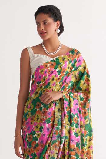 Shivani Bhargava Multi Color Silk Gardenia Pure Floral Print Saree Online at Aza Fashions Shivani Bhargava_Multi Color Silk Gardenia Pure Floral Print Saree _Online_at_Aza_Fashions