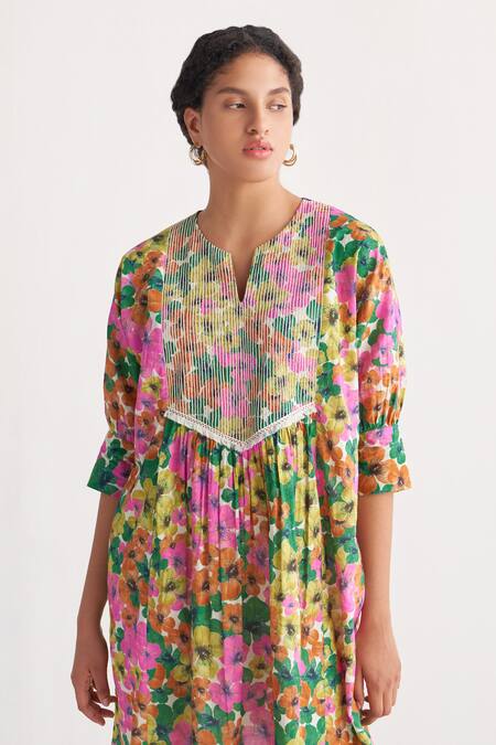 Shop_Shivani Bhargava_Multi Color Pure Cotton Digital Printed Woven Gardenia Floral Kurta And Pant Set _Online_at_Aza_Fashions