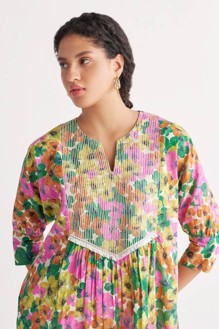 Shivani Bhargava_Multi Color Pure Cotton Digital Printed Woven Gardenia Floral Kurta And Pant Set _at_Aza_Fashions