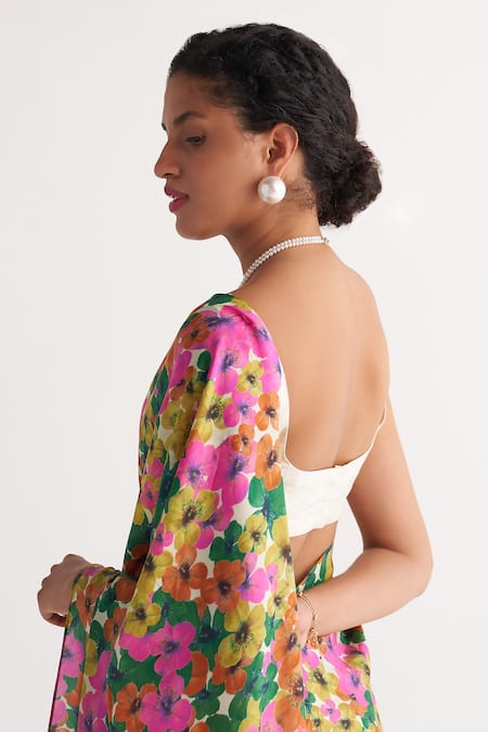 Shop Shivani Bhargava Multi Color Pure Silk Digital Printed Woven Gardenia Floral Saree With Blouse Online at Aza Fashions Shop_Shivani Bhargava_Multi Color Pure Silk Digital Printed Woven Gardenia Floral Saree With Blouse _Online_at_Aza_Fashions
