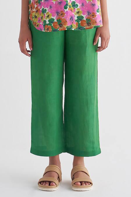 Buy_Shivani Bhargava_Multi Color Cotton Collared Gardenia Floral Print Shirt And Green Pant Set _Online_at_Aza_Fashions