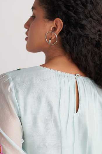 Shivani Bhargava_Blue Chanderi, Cotton Embroidery Round Neck Woven Kurta And Pant Set _Online_at_Aza_Fashions