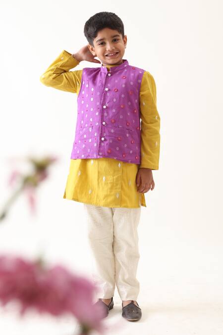 JILMIL DREAMWEAR Purple Cotton Beads Embroidered Nehru Jacket And Kurta Set 