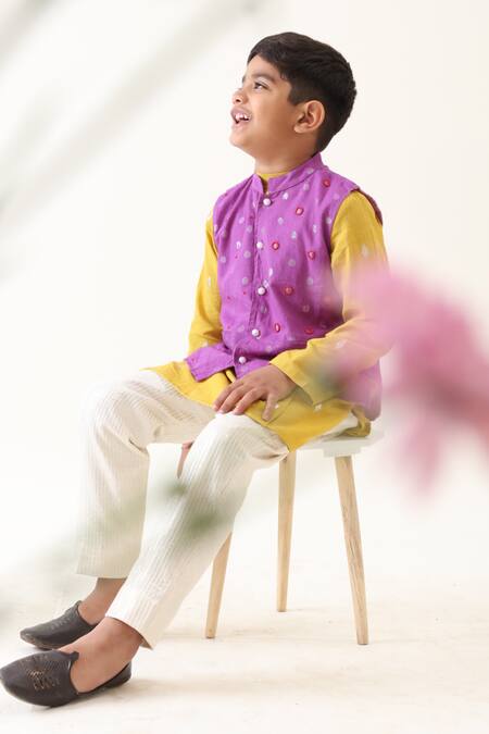 Shop_JILMIL DREAMWEAR_Purple Cotton Beads Embroidered Nehru Jacket And Kurta Set _Online_at_Aza_Fashions